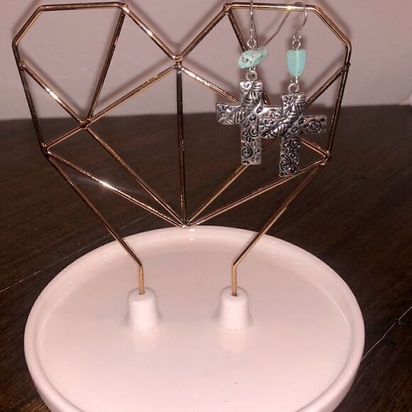COPY - Silver cross earrings with aqua stone - Picture 1 of 1